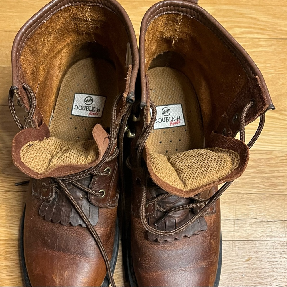 Double‎ H Western Packer Lacer Roper Cowboy Brown Leather Boots 7.5 - Picture 3 of 8